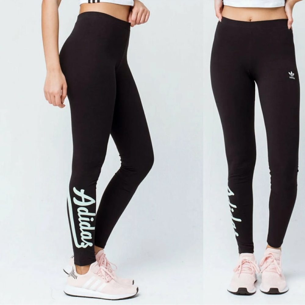 Adidas Originals Tights Leggings with Velvet Logo in (BLACK/MINT) (XS)